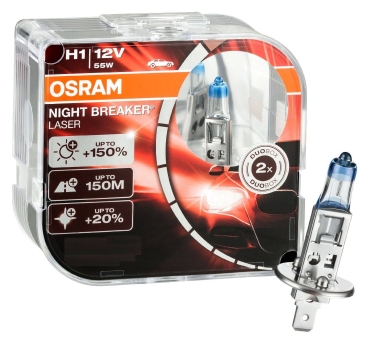 Auto-Lampen-Discount - H7 Lampen und mehr günstig kaufen - 2er Set OSRAM  Glühlampe H1 Night Breaker Laser +150% 12V 55W 64150NL