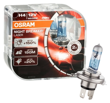 Duo Set OSRAM H4 Night Breaker Laser +150% 64193NL 12V 60/55W