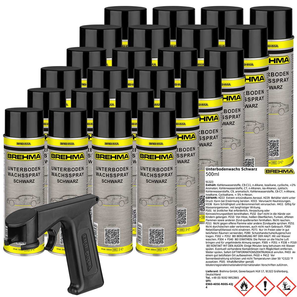 24x BREHMA Unterbodenwachs Spray schwarz Unterbodenschutz Wax UBS mit Griff