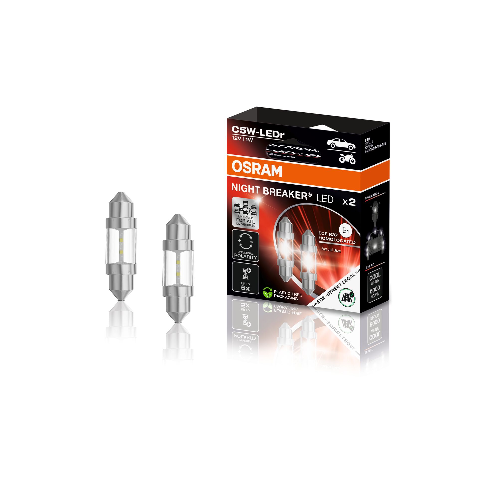Duo Set OSRAM LED C5W Zulassung NIGHT BREAKER 12V Lampe Birne Gen2 Generation 2