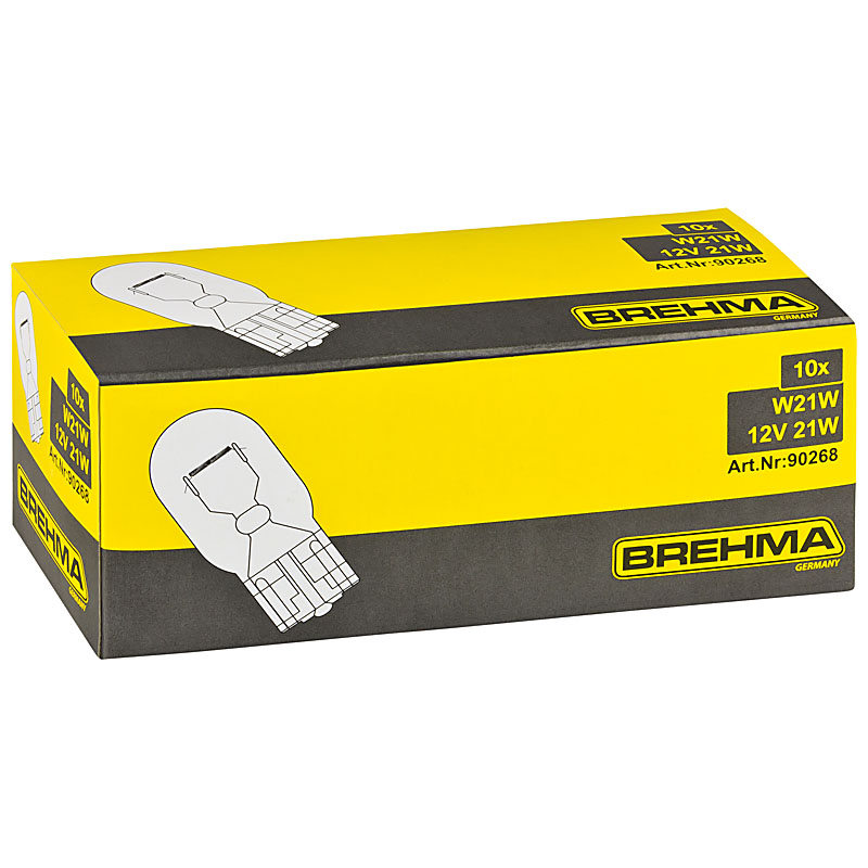 Auto-Lampen-Discount - H7 Lampen und mehr günstig kaufen - 10x BREHMA W21W  12V 21W W3x16d T20 Glassockellampe T20