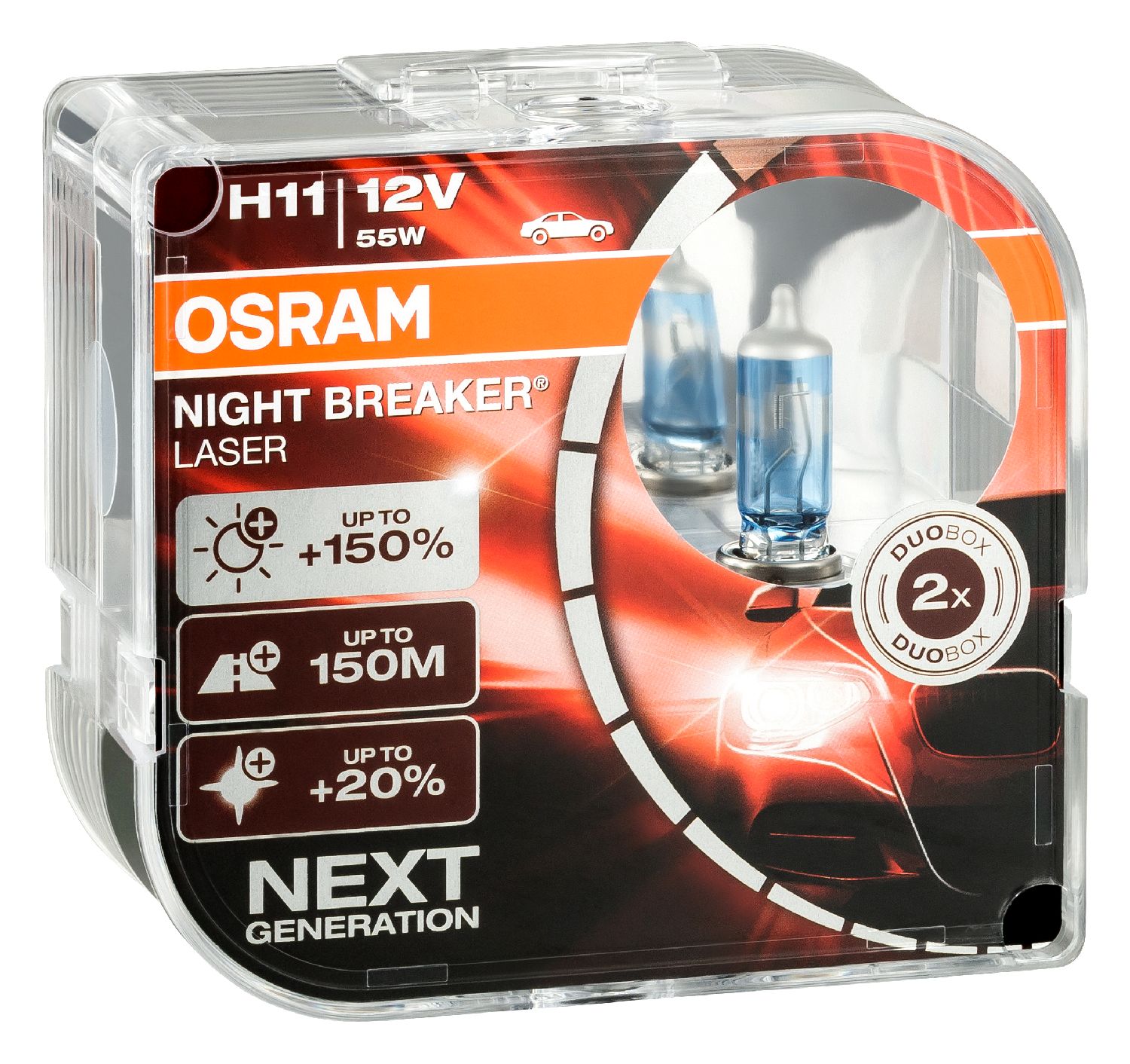 OSRAM NIGHT BREAKER LASER H11, +150% mehr Helligkeit,  Halogen-Scheinwerferlampe, 64211NL-HCB, 12V PKW, Duo Box (2 Lampen) :  : Auto & Motorrad