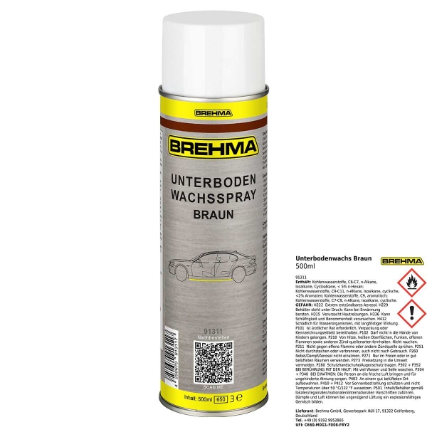 BREHMA Unterbodenwachs Spray braun Unterbodenschutz Wachs Wax UBS 500ml