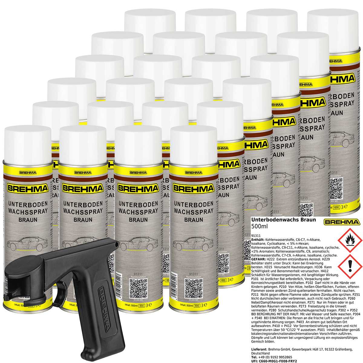 24x BREHMA Unterbodenwachs Spray braun Unterbodenschutz Wax UBS mit Griff